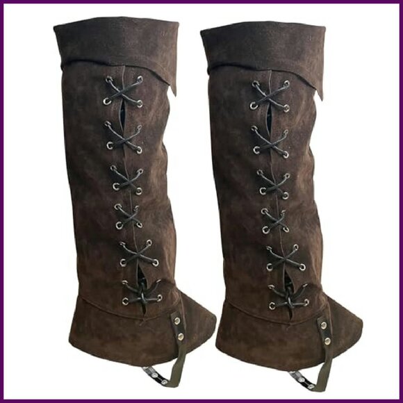 Medieval Pirate Boot Covers with Studs Lace-Up Adjustable Halloween Costume main image 6